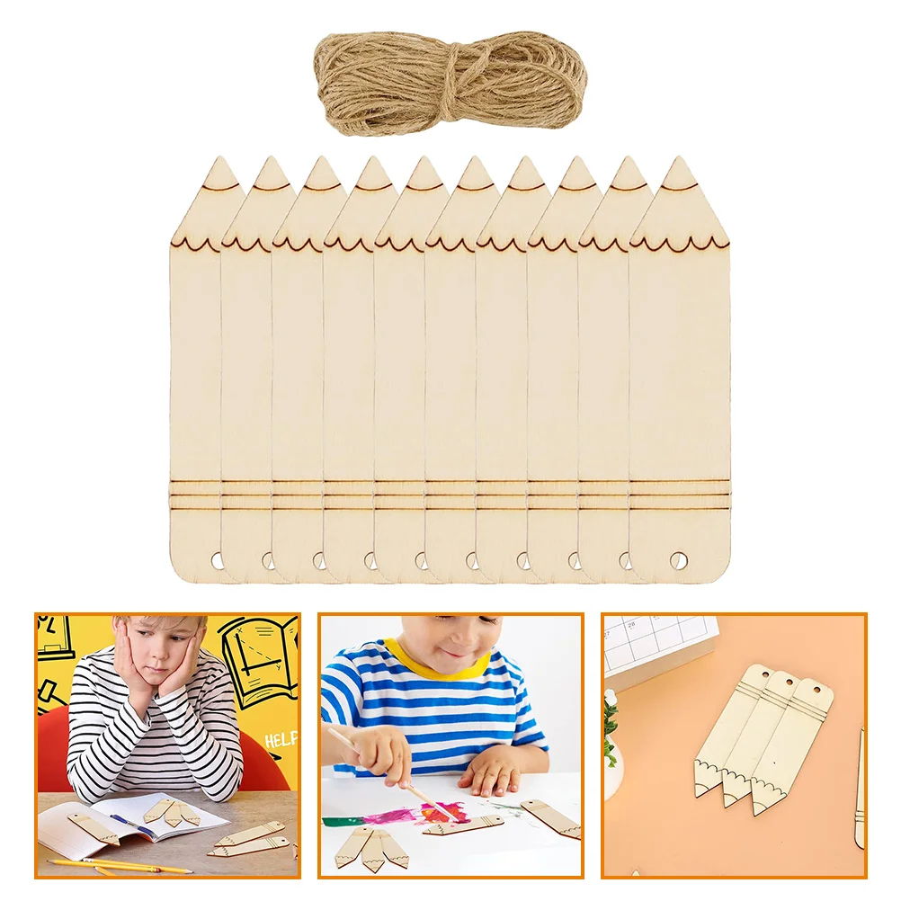 

10 Pcs Paper Cut Graffiti Wooden Blank Pencil Shaped Bookmark Student Labels Small Unpainted