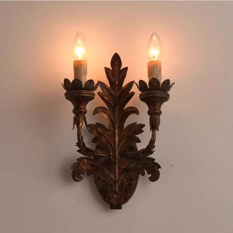 Lámpara de Pared Doble Estilo Rústico Americano Retro, Lámparas de Pared Doradas Vintage Europeas, Aplique de Pared para Dormitorio, Pasillo
