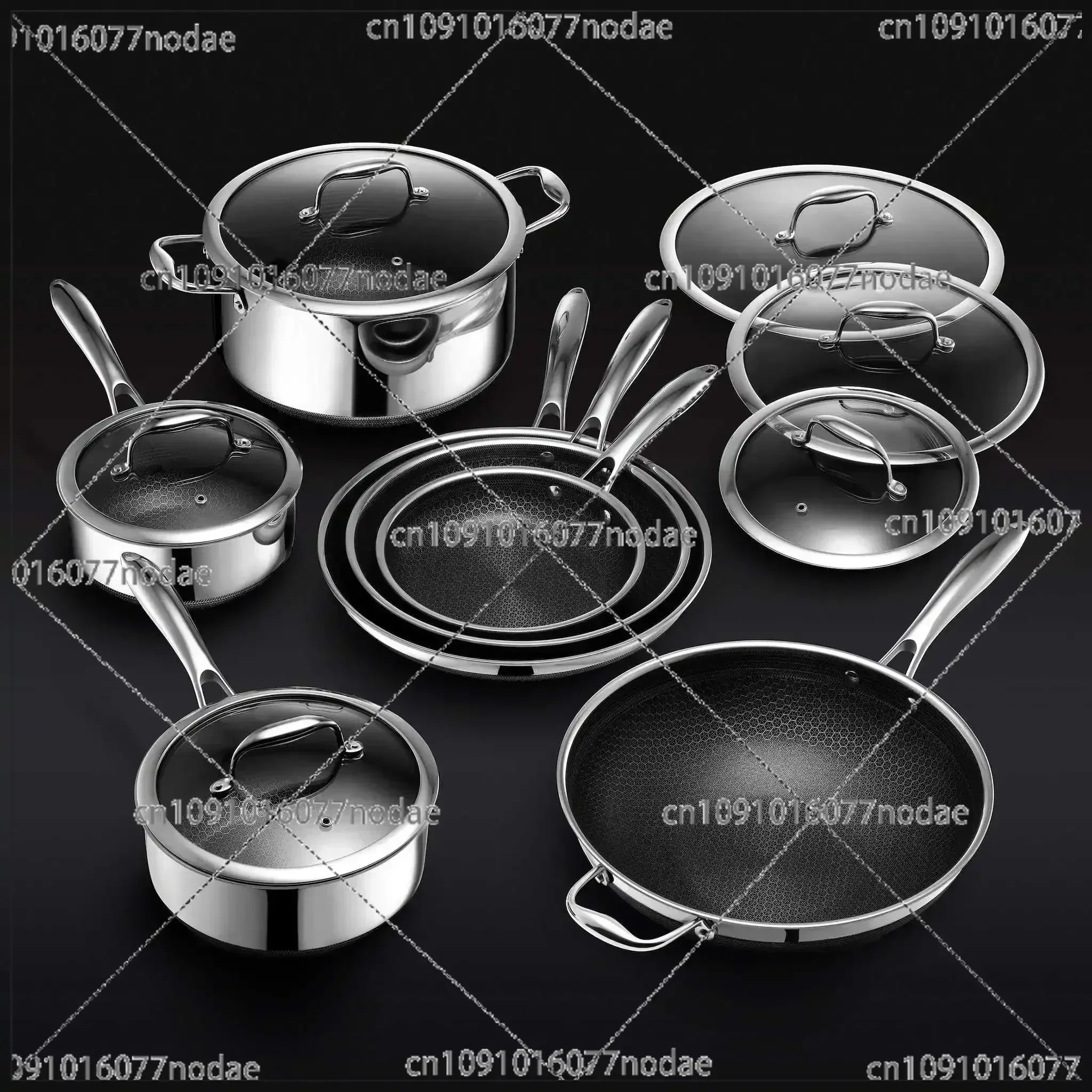 13 Pc Hybrid Cookware Set W/ Lids Wholesale Stainless Steel Wok Pan Honeycomb Nonstick Coating Fry Pan
