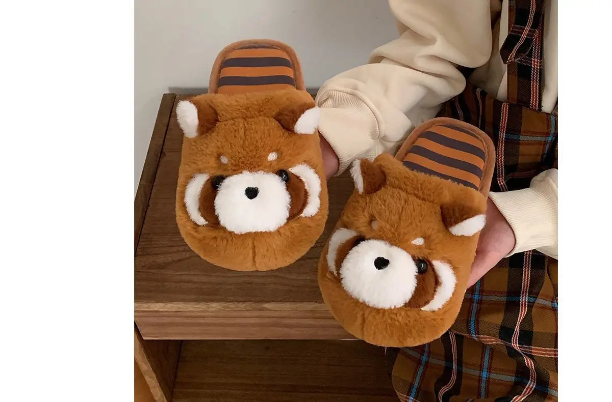 Niedliche braune Waschbär-Hausschuhe für Damen und Herren, große Größen, Tierfell-Slipper, flauschige Hausschuhe für Paare. – Detail 17