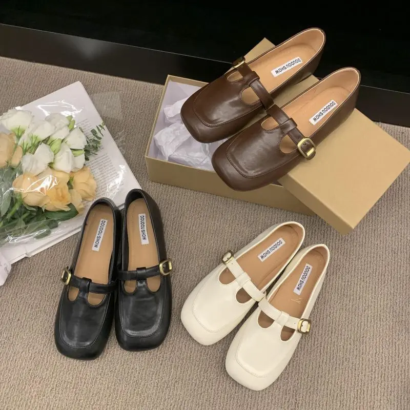 Elegant Women Loafers Square Toe Shallow Silp-On Leather Shoes Comfort Ladies Casual Flat Shoes Female Footwear 2023 Size 40