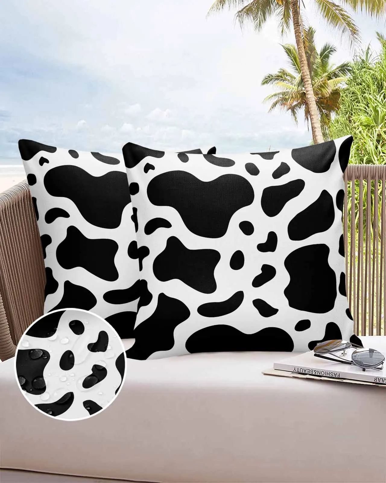 Cow Print Black White Waterproof Pillowcase Set Car Cushion Cover Home Sofa Office Decorative Pillowcase Cover