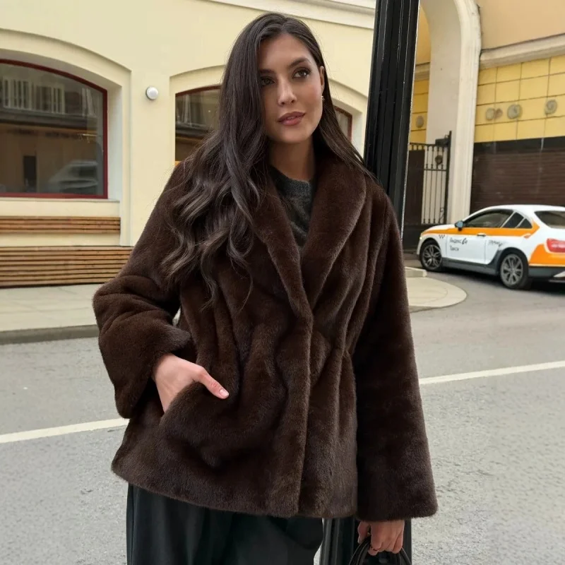 2026 Women Winter New Solid Color Faux Fur Coat Lady American Style Thickened Warm Fashion Coat Retro Daily Outerwear