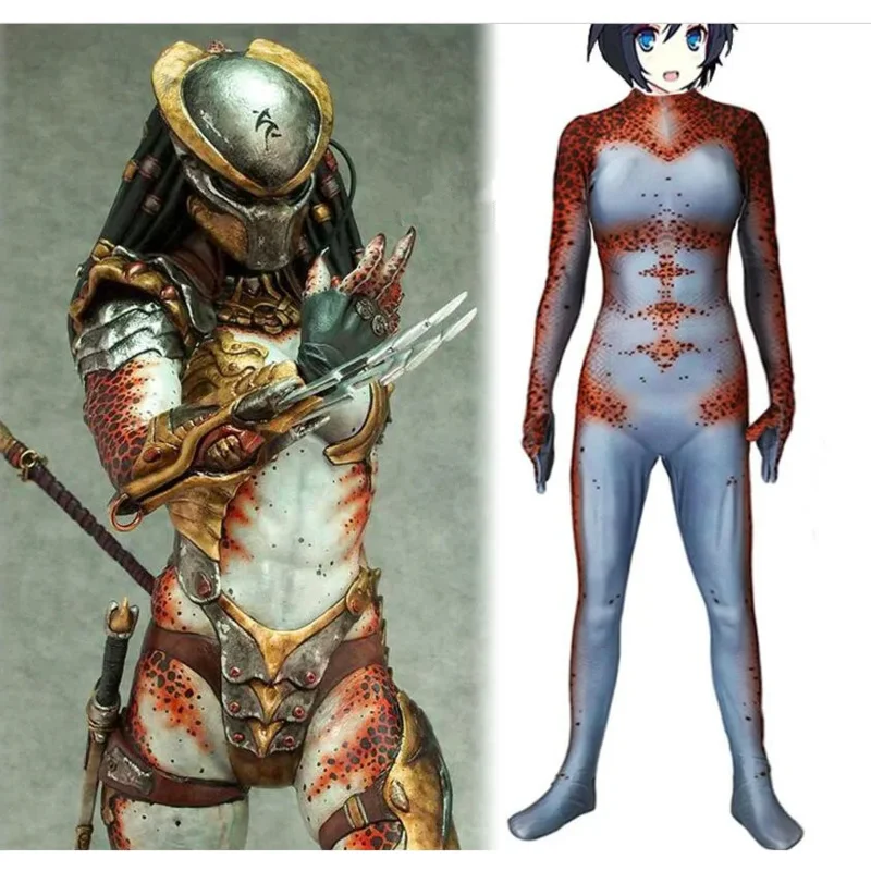 Female The Predator Cosplay Costume 3D Print Spandex Zentai Women Girls Predator Basic Suit Halloween Bodysuit Adults Kids