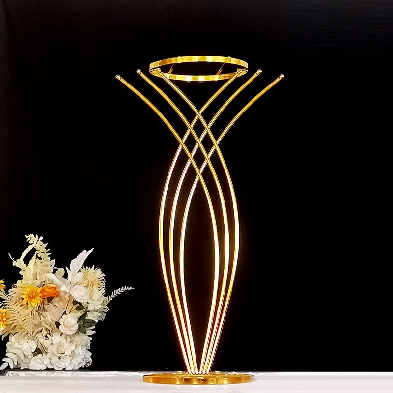 

6PCS Shiny Gold Garland Bouquet Display Stand Flower Vase For Wedding Table Centerpieces Stage Party Backdrops Aisle Decoration