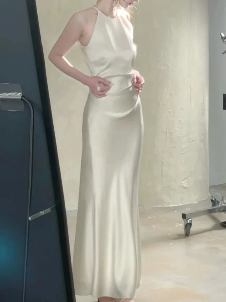 Luxury Solid Women's Long Dresses Sexy Elegant Ruffles Blue Chic Evening Dress Slim Fit Whit Canisole Green Mermaid Vestidos