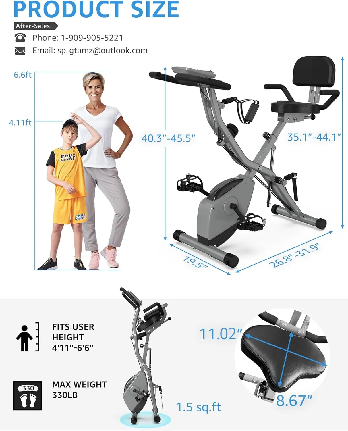 Bicicleta estática plegable 5 en 1 para personas mayores, bici con resistencia magnética de 16 niveles y triposición, 330LB