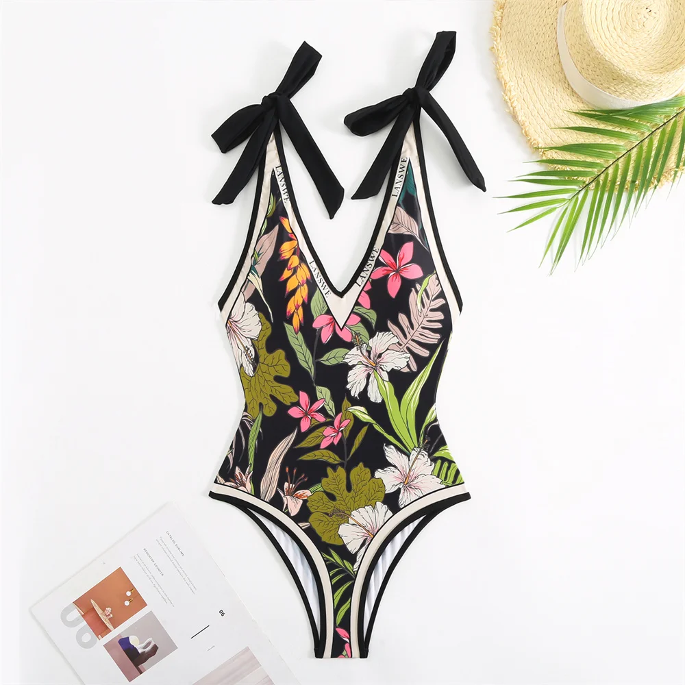 Women\'s Floral Print Bathing Suit, Swimwear, Bodysuit, Cover-Up Beachwear, Bikini with Skirt, One Piece, 2024