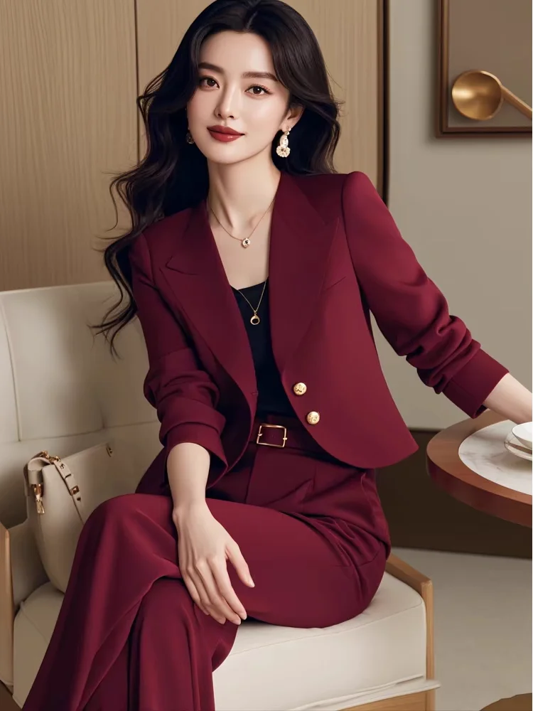 

Women's Autumn Initial High-End Sensation Small Fragrance Style Suiting Outerwear Pants Set Korean Loose Fit High Waist Long ...
