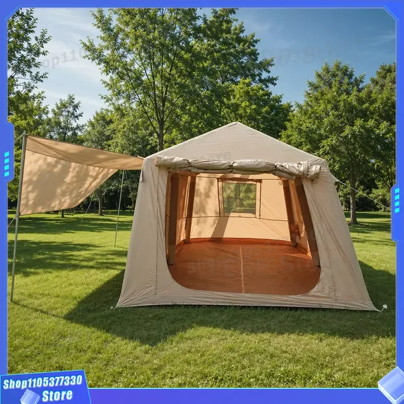 Premium 420D Oxford Inflatable Tent 396x270cm Luxury Glamping Ridge Cabin High Strength PVC Column Waterproof Khaki Outdoor