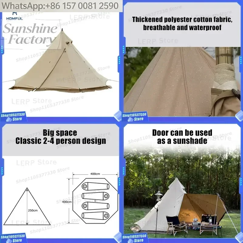 HOMFUL Waterproof Outdoor Polyester Cotton Canvas Mesh Glamping Tents Hot Tent