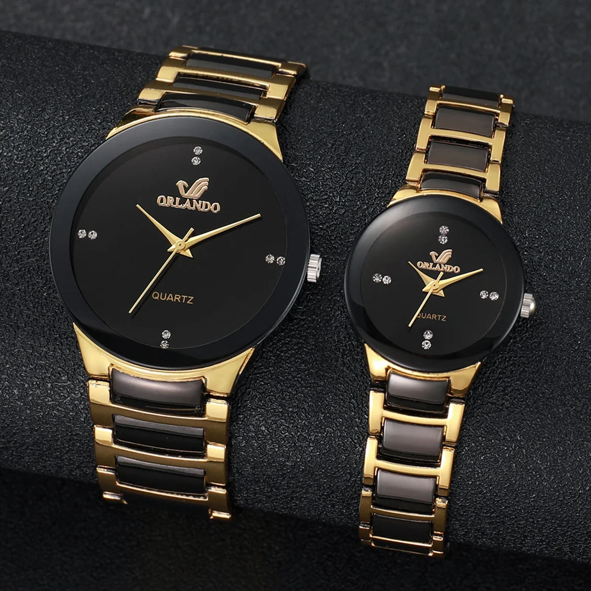 2PCS Couple\'s Watches Fashion Stainless Steel Band Women\'s Quartz Watch Men Business Wristwatches