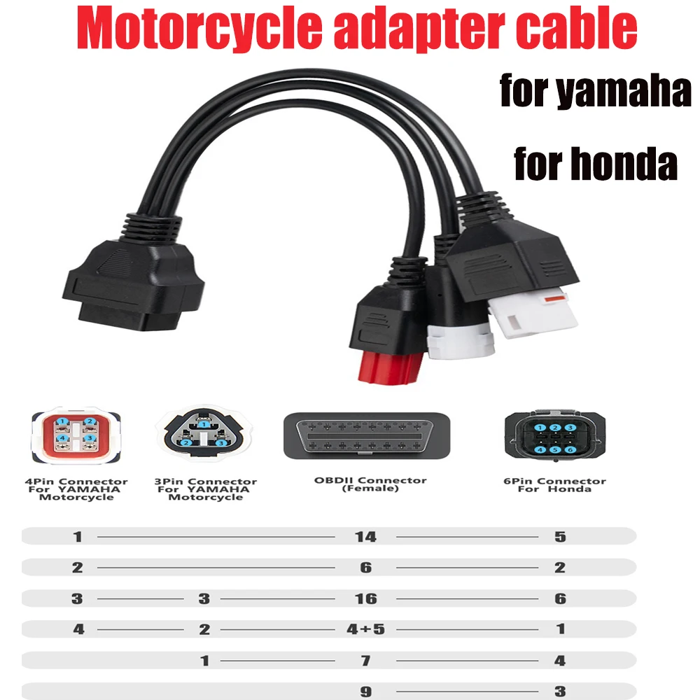 

3 4 6 PIN Motorcycle OBD2 Diagnostics Connector For Yamaha 3PIN 4PIN For Honda 6Pin 3 IN 1 Motorbike OBD Plug Extension Adapter