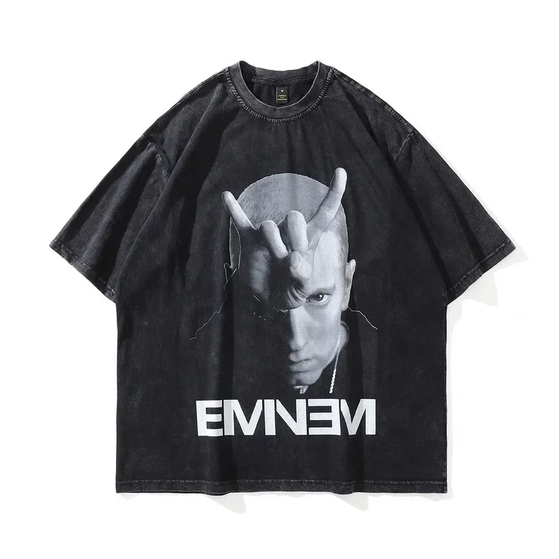 Men Women Streetwear Hip Hop Oversized T Shirt Funny Eminem Graphic T-Shirt Vintage Washed Tshirt Harajuku Tee Cotton