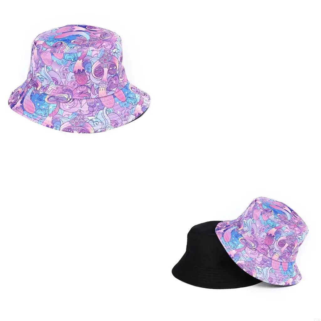 

72xe Casual Wear Fisherman Hat Обратимая ведро шляпа для девочек смешная мода красочная печатная шляпа шляпа Стильный узор