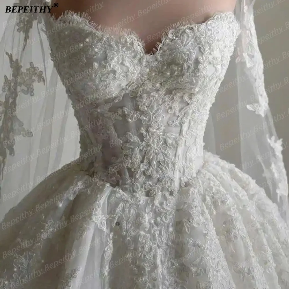 BEPEITHY Customized Vintage Long Sleeves Wedding Dresses 2026 Autumn V Neck Ball Gown Glitter Bride Plus Size Bridal Gown New