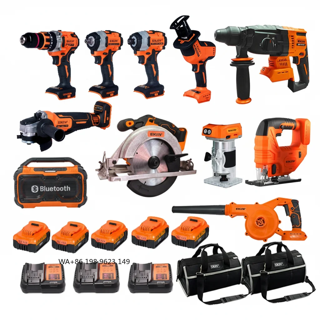 

Набор аккумуляторных инструментов EKIIV Industrial, 11 предметов, 21В, высококачественный, с сертификатом CE