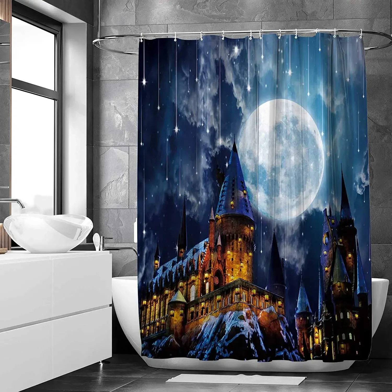 Magic Castle Wizard School  By Ho Me Lili Shower Curtain Night Full Moon Witch Halloween Decor Kids Bathroom Sets With Hooks