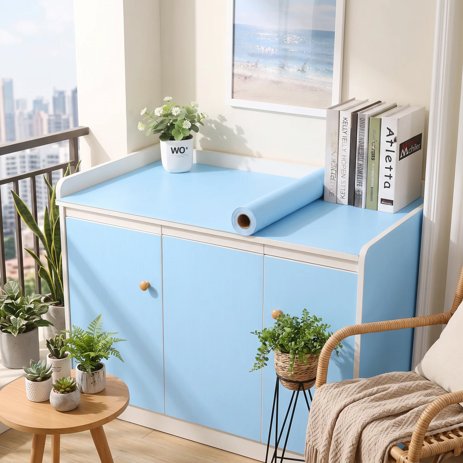 40cm/55cm Width Blue Matte Self-Adhesive Film Sticker Thickened Protection DIY Furniture Kitchen Cupboards Renovation Wallpaper