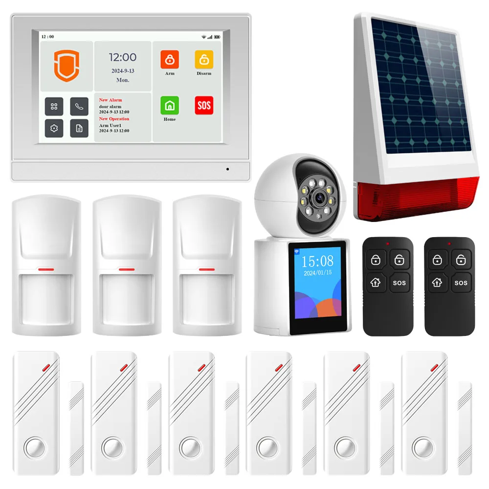 Wolf-Guard 7 pouces couleur IPS affichage WiFi + 4G GSM SMS Tuya vie intelligente sans fil système d'alarme de sécurité anti-cambriolage à domicile