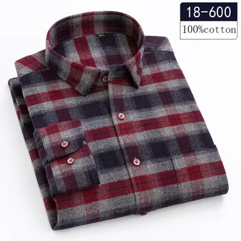 Nuevo en camisa de alta calidad 100% algodón lijado camisas de manga larga para hombres camisa casual ajustada ropa casual a cuadros de diseñador suave
