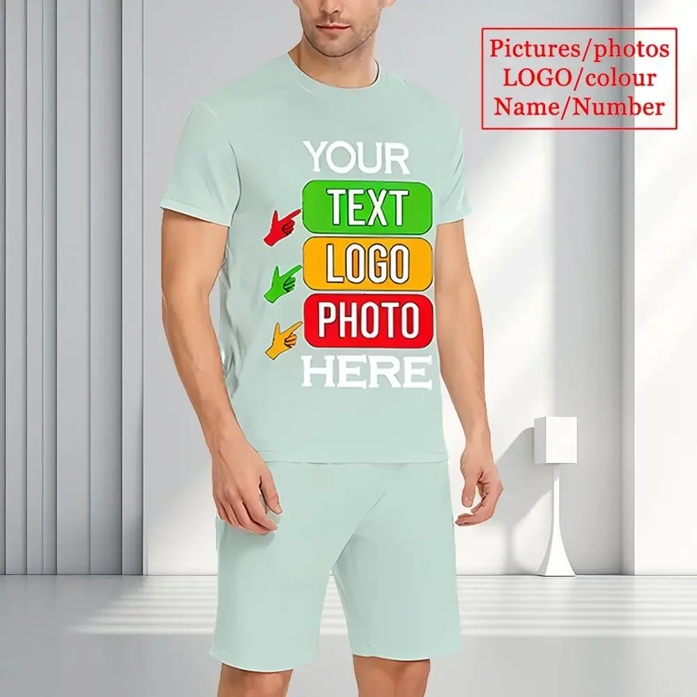 Custom unisex set, quick-dry and breathable short-sleeve shirt and shorts, DIY design casual sportswear