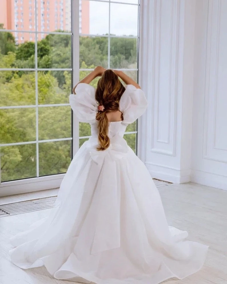 Princess Flower Girl Dress Wedding Dress Ivory with Bow Baby First Communion Organza Dress Princess Pageant Dresses for Girls