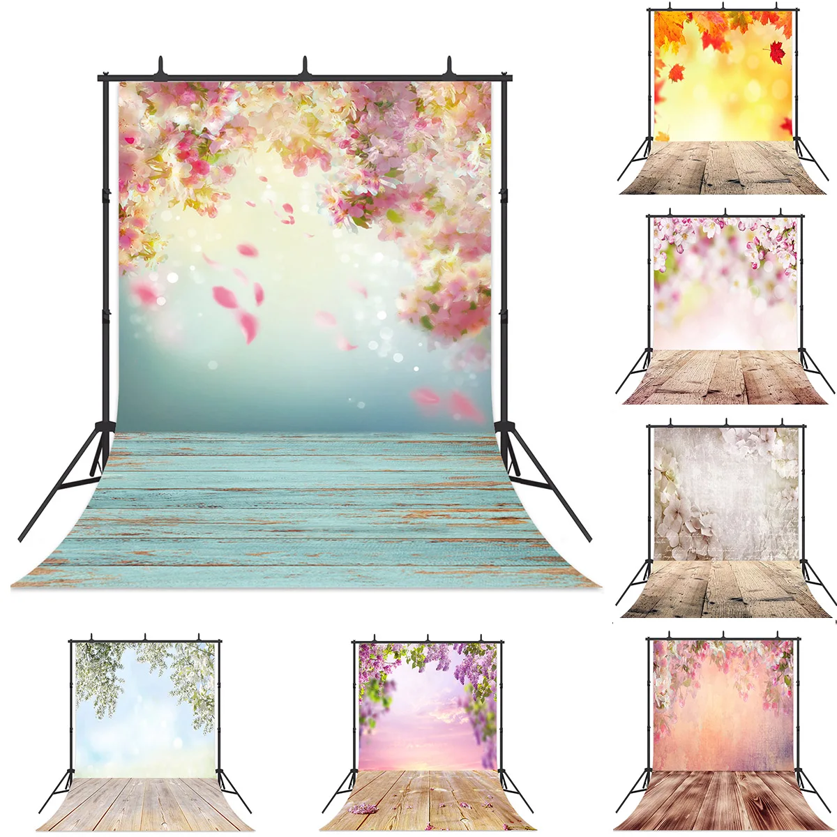 Photography Background Flowers Leaves Wooden Flooring Child Portrait Doll Photozone Photographic Photocall Backdrop Photo Studio