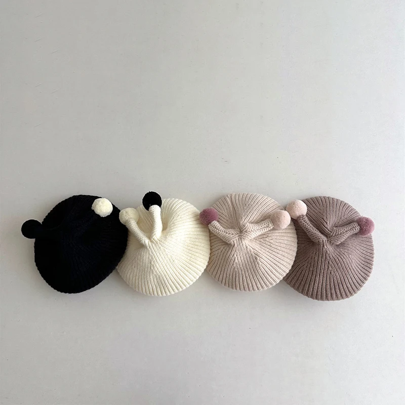 Topi Baret Anak Lucu Bahan Plush Warna Solid, Topi Pelukis Anak, Topi Kupluk Wol Hangat Musim Dingin, Topi Rajut Bayi Usia 3-5 Tahun