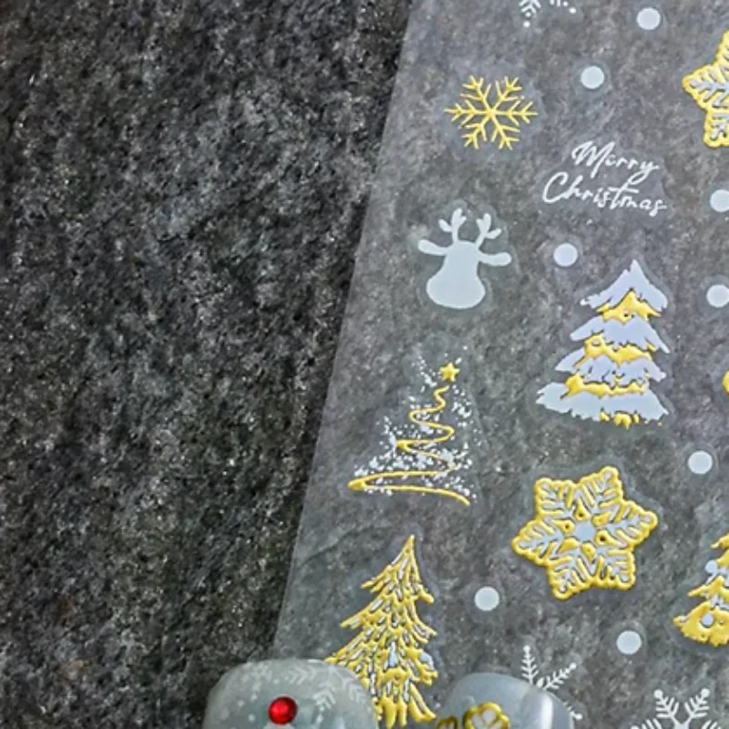 1Sheet 3D Colorful Snowflake Nail Art Stickers Self-Adhesive Sparkle Christmas Tree Snowflakes Decals Winter Manicure Sliders