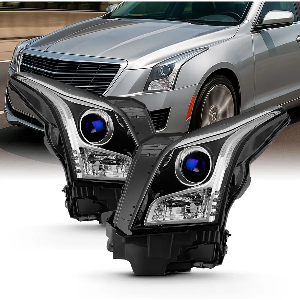 

- Fits 2013 2014 2015 2016 2017 2018 Cadillac ATS Sedan [Halogen Type] Projector Chrome Headlights Pair Driver+Passenger