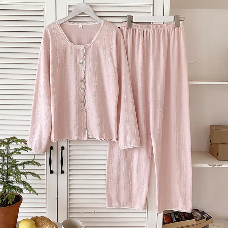 

Casual Cotton Women's Pajamas Set Korean Sleepwear Ladies Autumn Winter Home Clothing Long Sleeve Night Wear Pyjamas Femme Suit