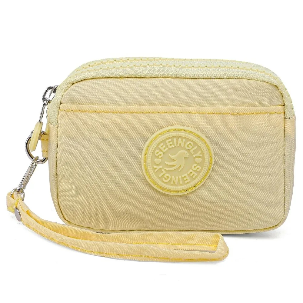 New Solid Color Women Wallet with Lanyard Double Layer Coin Purse Waterproof Nylon Zipper Clutch Ladies