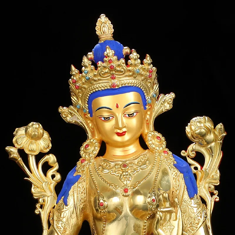 

Full gilt brass offering ornament Guanyin Bodhisattva Buddha statue ornament