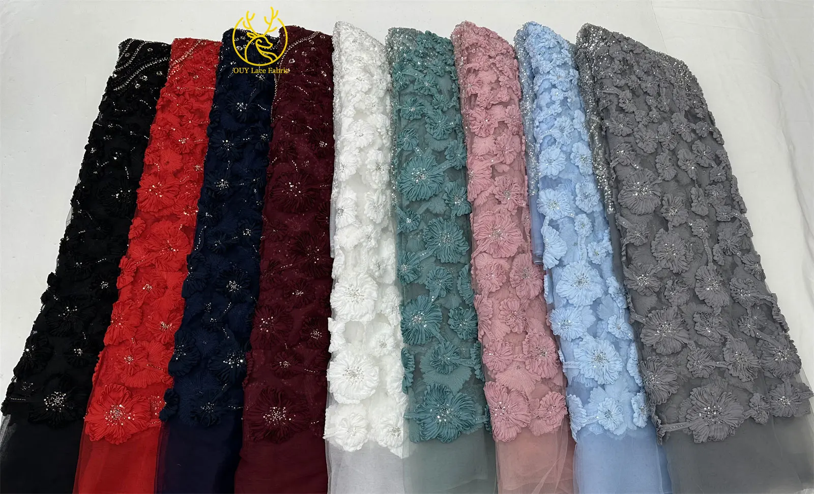 Burgunderroter 3D-Spitzenstoff, afrikanischer Perlen-Spitzenstoff, 5 Yards, nigerianischer Tüll, Pailletten-Spitzenstoff, Party, Damen, Hochzeitskleid, Nähen – Detail 3