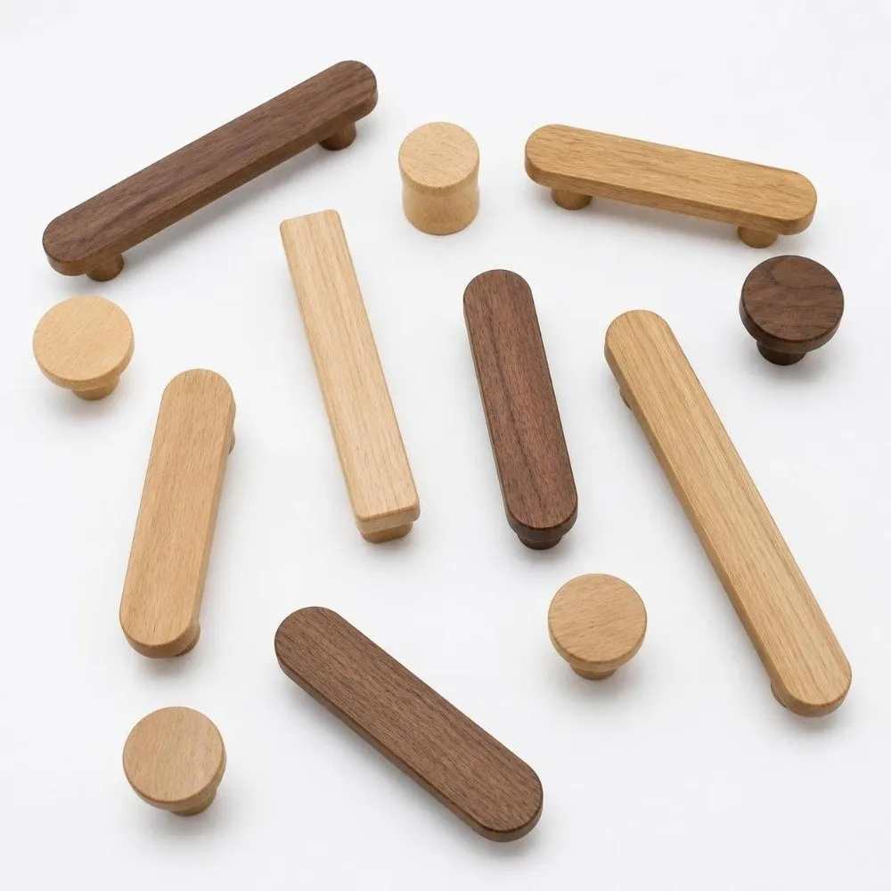 Nordic Style Walnut Wood Furniture Handles T-Shape Long Solid Drawer Pulls Multi-sized Kitchen Decoration Cupboard Wardrobe