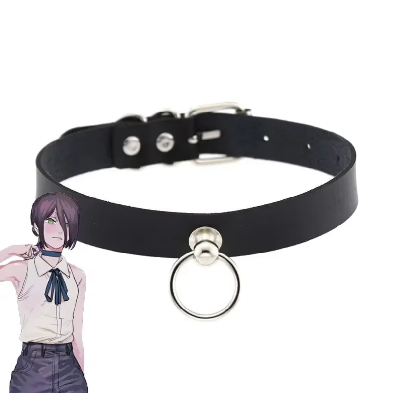 Anime Chainsaw Man Reze Cosplay Choker PU Necklace Punk Leather Collar Pull Ring Chain Uni Party Props