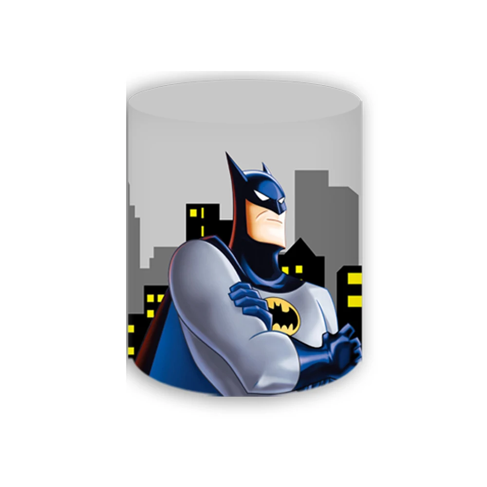 Round Backdrop Batman Theme Boy Children Birthday Party Background Super Bat Night Knight Cylinder Elastic Cover Decor Banner
