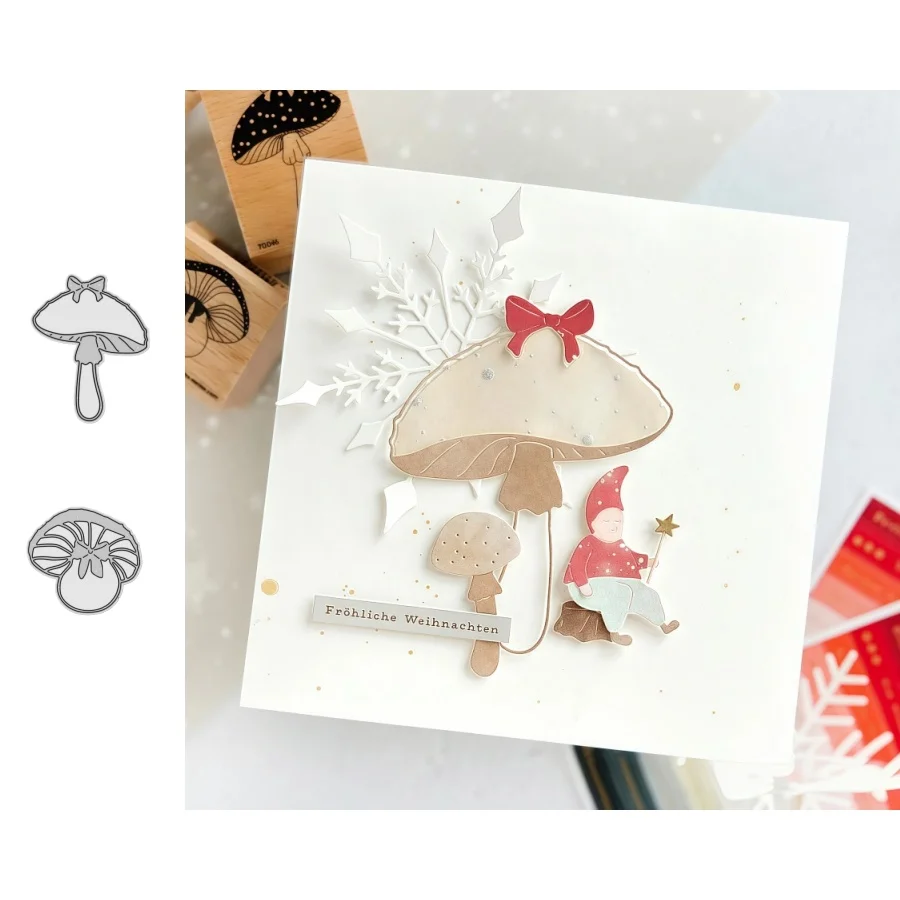 Neue Ankunft Schöne Freude Pilz und Freundliche Fliegenpilz Metall Stanzformen für DIY Scrapbooking Kartenherstellung Schablonen Foto