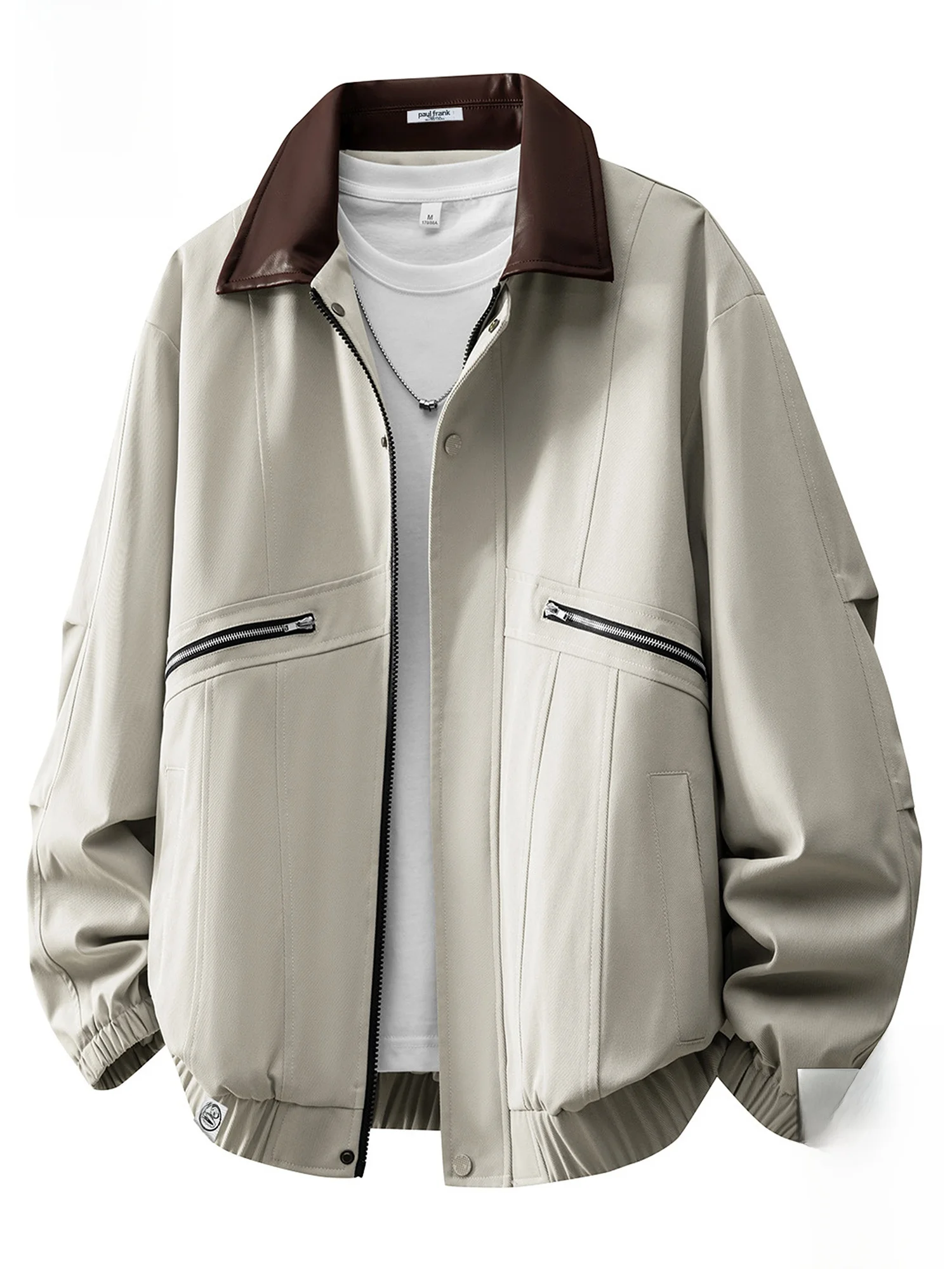 

Мужская весенняя куртка свободного кроя в американском стиле с нашивками и цветным воротником, модная, брендовая, в стиле пэчворк