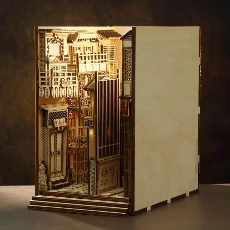 DIY Book Nook Wooden Diagon Alley Building Model Bookend Bookshelf Bookcase Hot Spring Villa Assemble Toy Children Gift Casa