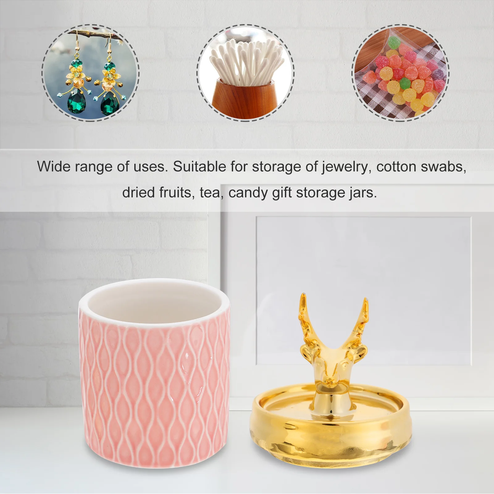 

Ceramic Jewelry Organizer Jar Nordic Style Electroplated Deer Lid Storage Container for Jewelry Cotton Swabs Candy Gift