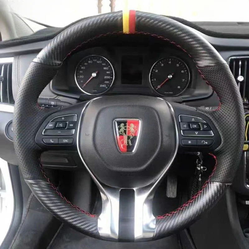 

Для Roewe RX5 MAX i5 i6 RX8 RX3 ручная работа, нескользящий чехол из натуральной кожи из углеродного волокна, чехол на руль автомобиля