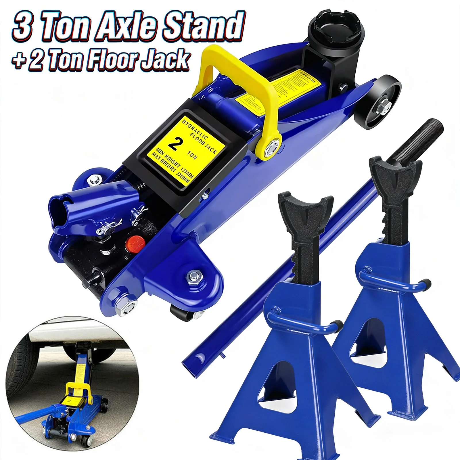 Hochleistungs-Stahl-Hydraulik-Wagenheber 2 Tonnen + Achsständer 3 Tonnen für Auto Garage/Werkstatt