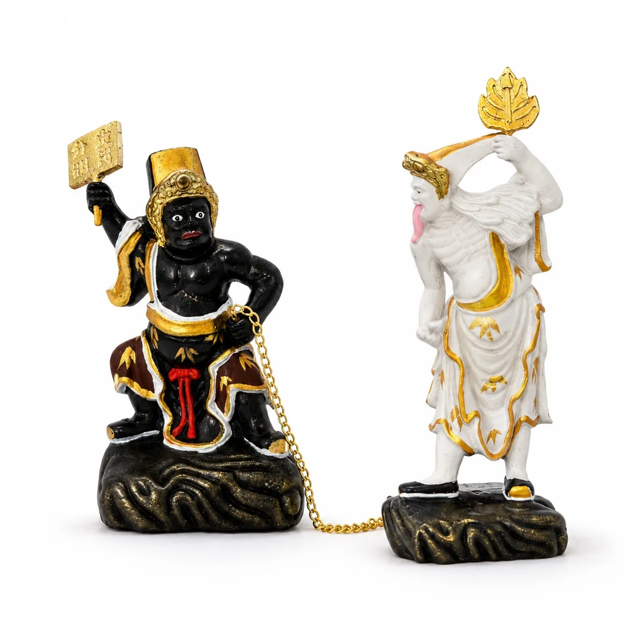 Hand Carved Thuja Wood Black and White Impermanence Statue Chinese Traditional Folk Deity Figurine for Zen Home Decor