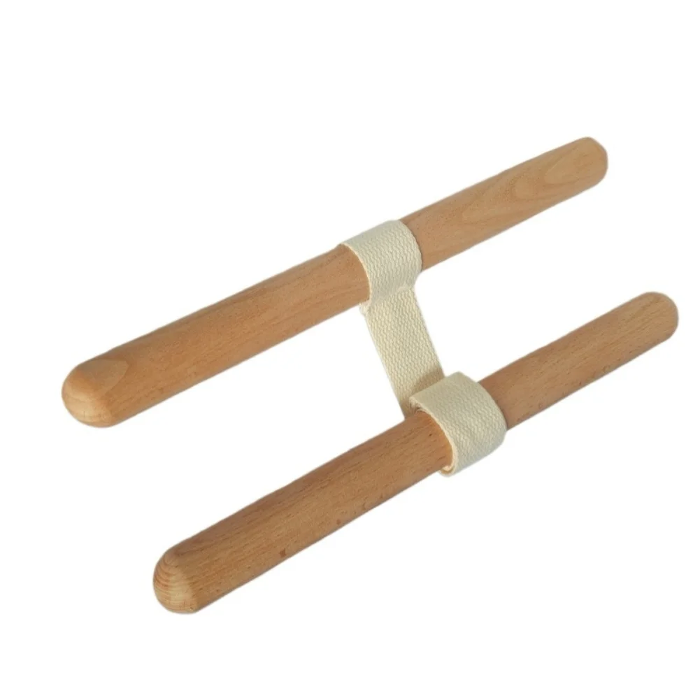 Wooden Stretching Handle for Yoga and Fitness Use Adjustable Strap for Gym Flexibility Natural Beech Wood 32 cm