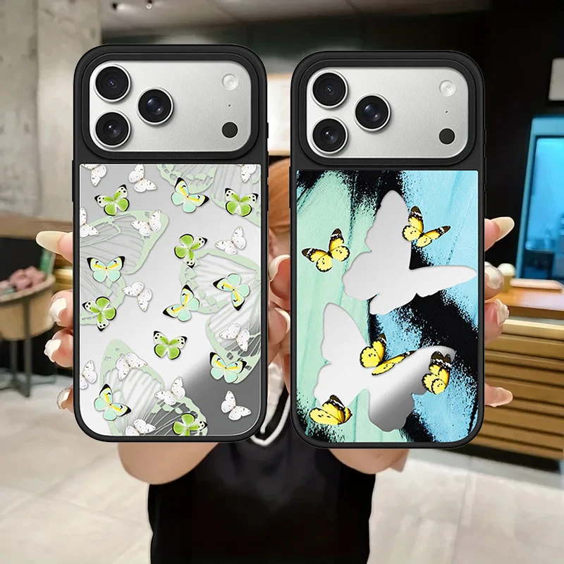 

Green Blue Butterfly Colorful Mirror Surface Magnetic Phone Case Cover for IPhone 13 14 15 16 17 Pro Max Case for IPhone 17 Air