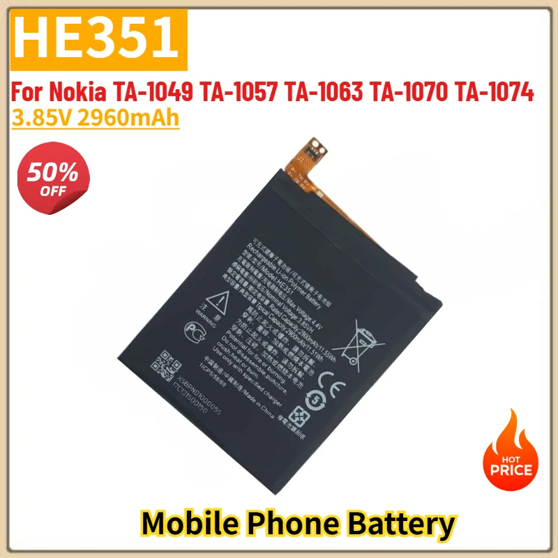 

HE351 High Quality Phone Battery 3.85V 2960mAh for Nokia TA-1063 TA-1049 TA-1057 TA-1070 TA-1074 Brand New Replacement Battery