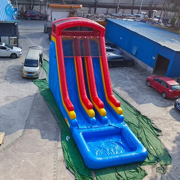 Double lane factory USA Inflatable Pool Slide Kids inflatable water slide with swimming pool