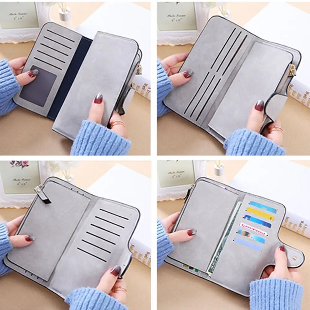 

Портативный матовый кошелек-клатч из искусственной кожи с тремя отделениями, на молнии, для кредитных карт и монет, дорожный